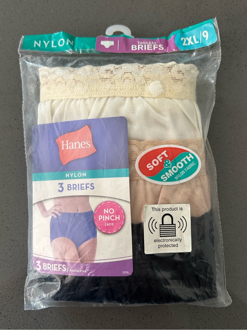 NIP HANES NYLON BRIEFS LACE WAIST COTTON LINER 3 PACK WOMEN'S S1ZE 2XL/9